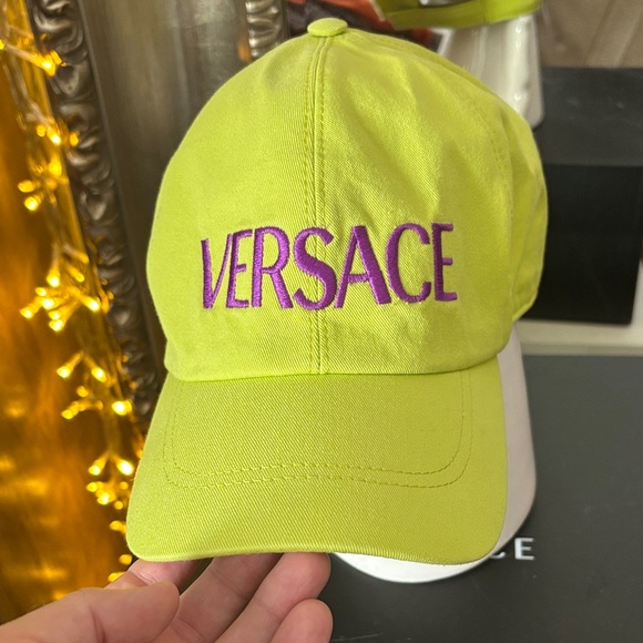 Versace Neon Green Cap with Purple Embroidery
